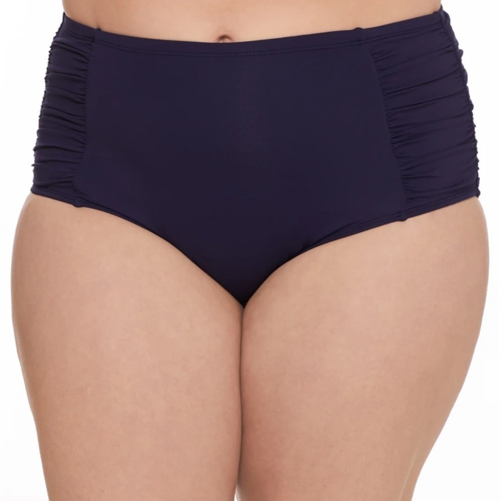 NWT 20W 2X anne cole bikini bottom navy blue rouched sides plus size swimwear
